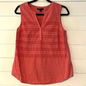 Tommy Hilfiger Coral Eyelet Sleeveless Blouse Small Petite Made in India Cotton